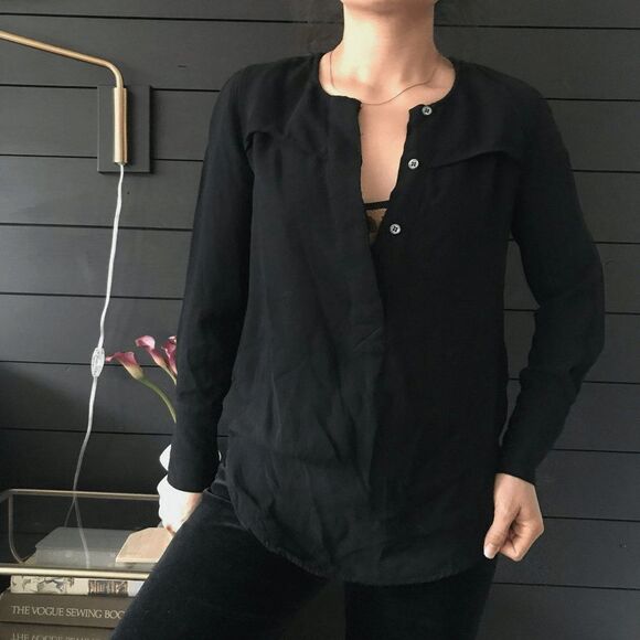 J Crew long sleeve viscose blouse button down black size 2 long sleeve Top party - Picture 1 of 10
